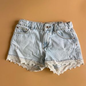 Light denim girls shorts with lace trim by Zara